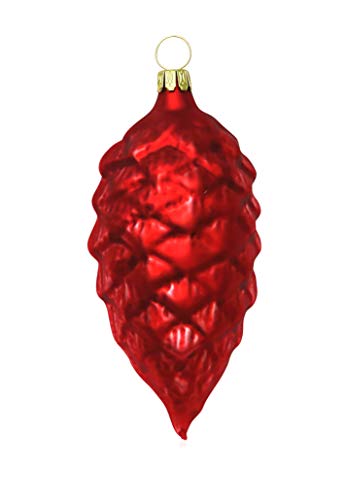 Tannenzapfen rot matt 4 Stück Christbaumschmuck Weihnachtsbaumschmuck mundgeblasen Lauschaer Glas das Original