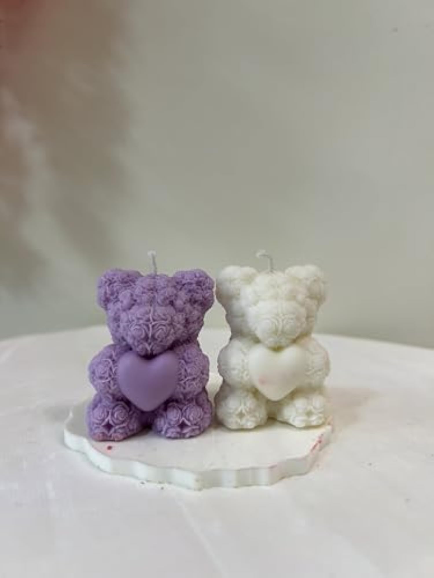 Decorative Rose Pattern Teddy Bear Candles, Set of 2