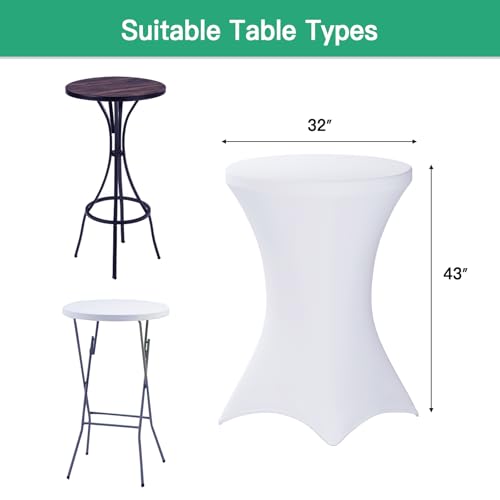 Image of Fixwal Cocktail Tablecloth, Bar Top Table Covers 2 Pack 32x43 White High Table Cloths Round Table Cover, Spandex Stretch Table Cloth for Pub, Party, Wedding