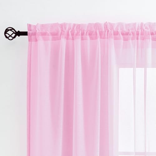 Image of MYSTIC-HOME Sheer Curtains Pink 95 Inches Long, 108 Inch Width Window Treatments Rod Pocket Drapes for Living Room, Bedroom, Semi Extra Wide Sheer Curtains for Patio, Villa, 108 inchx 95 inch, 2 Panels
