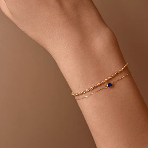 Gelin 14K Solid Gold Navy Blue Heart Adjustable Bracelet For Women Valentine's Day Jewelry Gift #TOP1
