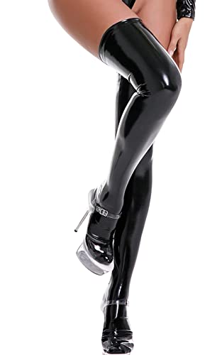 FEOYA Patent Leather Thigh High Socks for Women Pu Stockings Long Faux Leather Gloves Cosplay Accessories for Roleplay2
