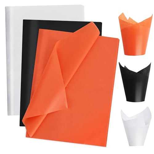 Image of BEISHIDA 90 Sheets Orange Black White Tissue Paper Bulk, Halloween Wrapping Tissue Paper for Gift Bags, 14 x 20 Inch Gift Wrap for Halloween Graduation Birthday DIY Crafts Holiday Flowers