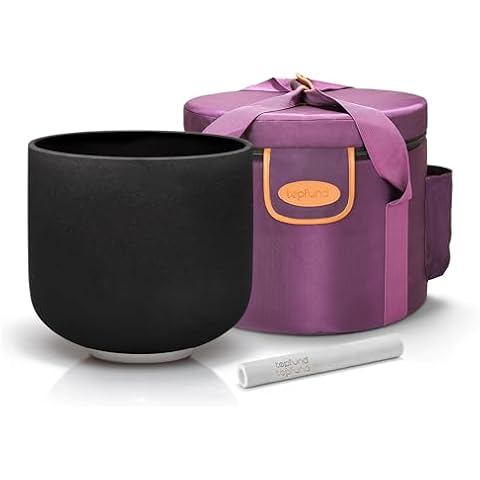 TOPFUND Black F Note Crystal Singing Bowl 8 Inch Heart Chakra with Heavy Duty Carrying Case and Suede Mallet Cover