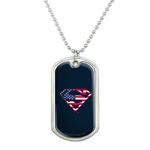GRAPHICS & MORE Superman USA American Flag Shield Logo Military Dog Tag Pendant Necklace with Chain