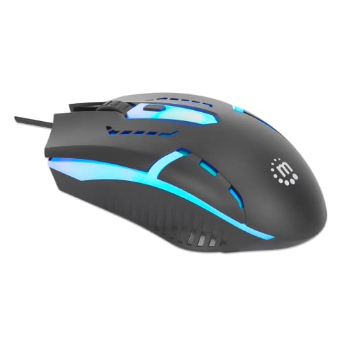 Manhattan Gaming Maus PC Maus RGB - Gaming Mouse Computer Maus mit Kabel Gamer Maus Gaming 4 Programmierbaren Tasten 1500 DPI USB Mäuse für Laptop Pc Windows Mac OS (Schwarz), 190206