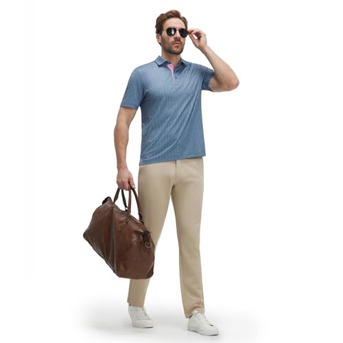 Image of M MAELREG Mens Golf Shirt Short Sleeve Dry Fit Print Moisture Wicking Performance Patterns Collared Polo Shirt
