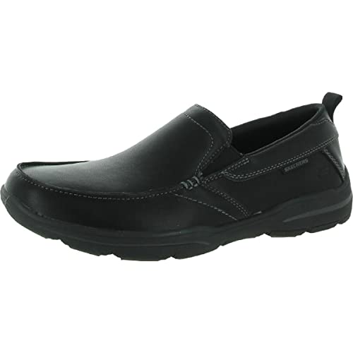 Skechers Mens Air Cooled Memory Foam Leather Slip-On Shoes Black