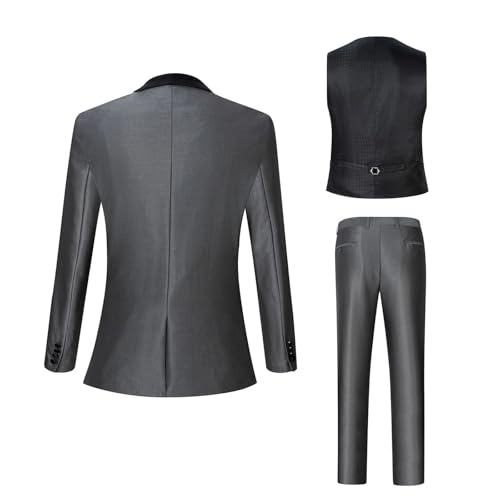 Men 3 Pieces Formal Business Notch Lapel Slim Fit Tuxedo Blazerss Set Blazerss Vest Pants Indigo4