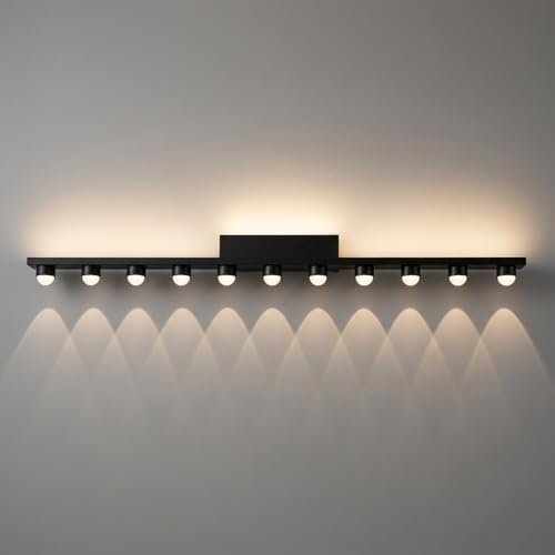 Image of 11-Head LED Mirror Wall Light 3-Color CCT (Warm + Natural + Cold White) Black Metal Vanity Bar Light for Bathroom Bedroom Living Room 90cm