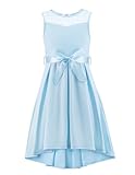 Arshiner Mädchen Ärmelloses Hochzeitskleid Mesh Kleider Blumenmädchen Abendkleid Sommer Kleid Festliches Partykleid Elegant Ballkleid mit Gürtel für Kinder 9-10 Jahre Hellblau