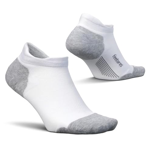 Feetures Elite Max Cushion No Show Tab Ankle Socks - Sport Sock with Targeted Compression - New White, M (1 Pair)