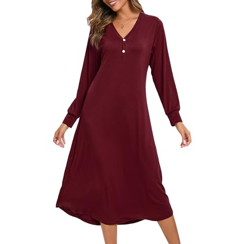 Xuepelit Nachthemd Damen Langarm Baumwolle Oversize Schlafshirt Stillnachthemd mit Knopfleiste Lang Sexy Nachtwäsche Unterkleid Große Größe Für...