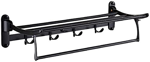 Porte-serviette double noir mat et étagère de salle de bain en aluminium
