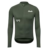 [サンティック] メンズ サイクルジャージ 秋冬 長袖 裏起毛 サイクルジャケット サイクルウェア 防風 防寒 ロードバイクウェア サイクリングジャージ 保温 ウインドブレーカー ポケット グリーン