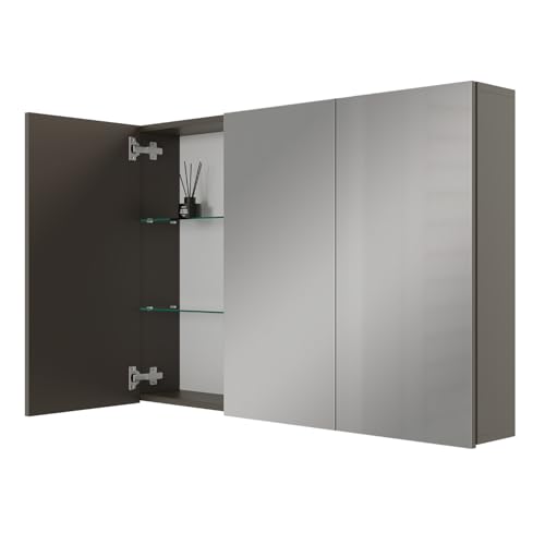 Planetmöbel ARIA Armadietto a specchio da bagno, larghezza 100 cm, con specchio, antracite, senza lampada e presa, armadietto a specchio, 100 x 70 x 16 cm