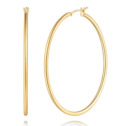 vuiikhir 14K Gold Earrings for Women 14K Gold Hoop Earrings for Women Trending Gold Hoop Earring for Womens Hoops Minimalist Design and Timeless Elegance with Three Sizes Hoops Earring for Womens (55mm)