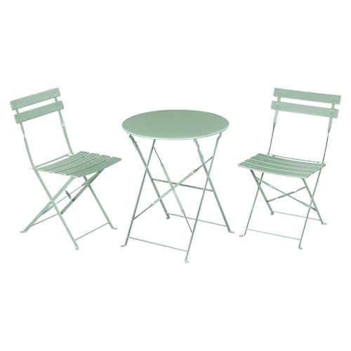eSituro Mobilier de Jardin, 1 Table Ronde Pliante + 2 Chaises Pliantes, en Métal, Vert