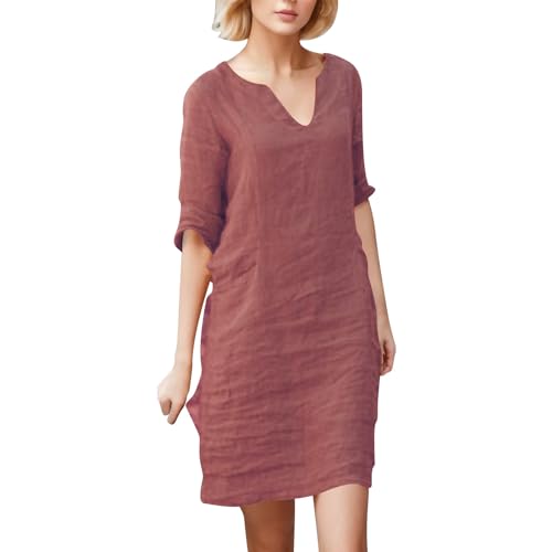 Robe d'ete en lin retro avec col en V elegant et finitions contrastes premium