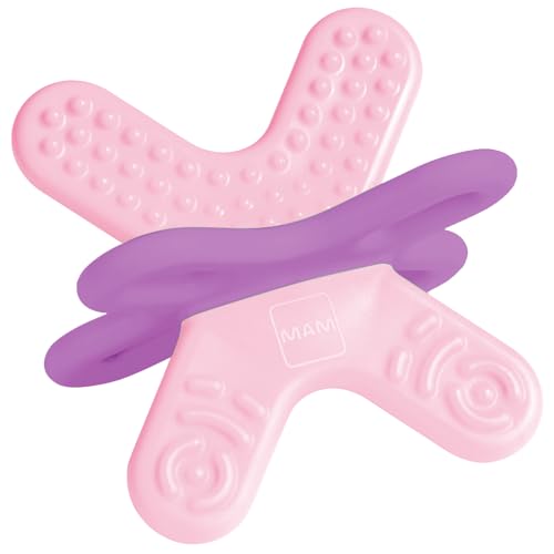 MAM Bite & Relax Phase 2 Mini Beißring, Zahnungshilfe speziell für die Backenzähne, extra leichter Beißring für Babys in 3D-Form, ab 4+ Monate, rose