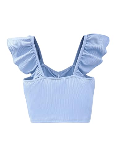 WDIRARA Girl's Ruffle Trim Crew Neck Tank Top Summer Vacation Ruched Cute Cami Tops2