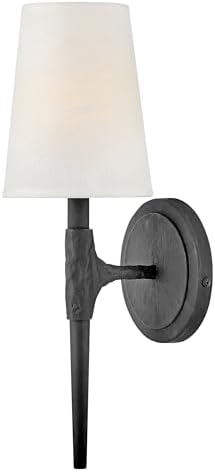 Hinkley Beaumont 4460BK Medium Single Light Wall Sconce, Invisimount, Hammered Details, Black w/White Linen Shade