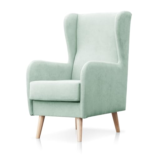 SUENOSZZZ-ESPECIALISTAS DEL DESCANSO Sillón nórdico Modelo Narex para Dormitorio o salón, butaca de Estilo escandinavo tapizado en Tela Antimanchas Verde Agua