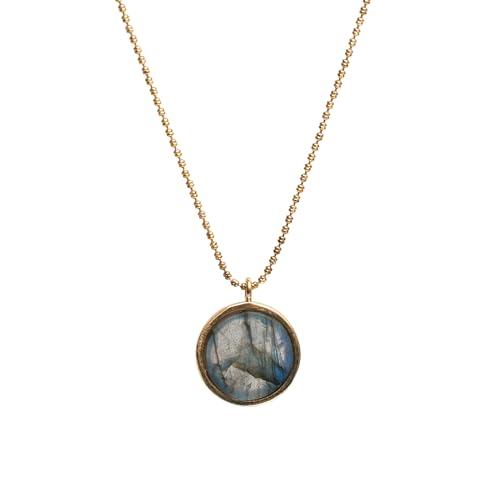 Gempires Labradorite Coin Pendant Necklace for Women 16mm Disc Pendant, Round Necklace