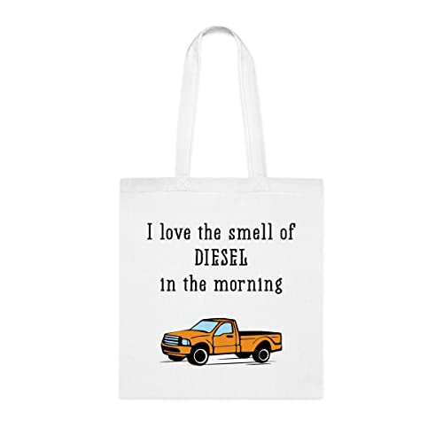 Sacola I Love The Smell Of Diesel In The Morning, presente divertido, bolsa de ombro, bolsas reutilizáveis, ideia de presente de cesta de Natal de aniversário, Branco