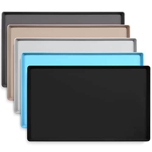 DogBuddy Dog Food Mat, Waterproof Dog Bowl Mat, Silicone Dog Mat for Food and Water, Pet Food Mat with Edges, Dog Food Mats for Floors, Nonslip Dog Feeding Mat, Puppy Supplies - Small (19x12), Black