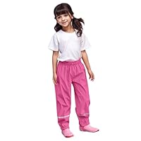 Hundakvy Girl's Rain Trousers Casual Solid Color Plain Rainwears with Reflective Stripes Lightweight Water-Proof Rainsuits for Children Unisex Overall Rainsuit for Kids