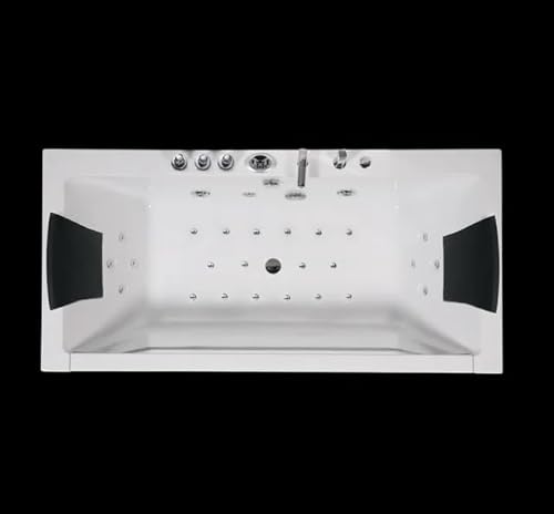 Bagno italia Ducha de Hidromasaje rectangular 185x90 cm, para 2 personas, 10 chorros, con Cromoterapia y Vidrio frontal