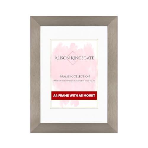 Alison Kingsgate A4 Aluminium Picture Frame with A5 Mount - Engineered Wood Photo Frame with Precision Cut Cardboard Mount - Ideal for Posters -Sizes & Colours Available