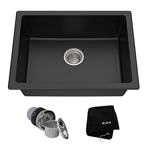 Comparison: Best Drop In Sink For Laminate Countertops 5 KRAUS Quarza 24-inch Kitchen Sink Drop-In/Undermount Single Bowl Granite Kitchen Sink Black Onyx, KGD-410B