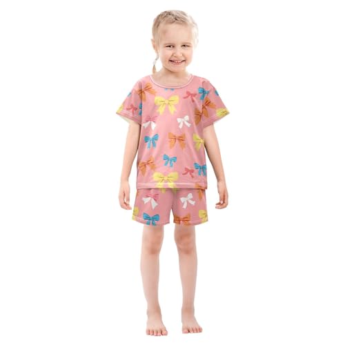 ALAZA Bow Cartoon Pajamas Set Short Sleeve Cotton Sleepwear Summer Pjs 2 Piece 5-14Y3