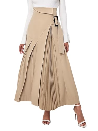 Women’s Summer Flowy Skirt Dress Buckle Strap Pleated Maxi Skirt