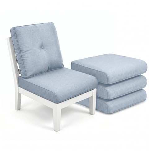 Image of Luxury 4 inch Thick Outdoor Cushion Set of 4 - 22x24 Patio Furniture Cushions with 28D High-Density Foam, Water-Resistant & Fade-Resistant Fabric, Removable Covers for Patio Furniture Sofa - Baby Blue