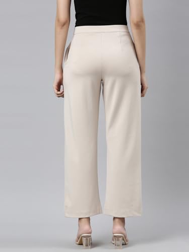 Image of GO COLORS Stretch Rayon Blend Ponte Wide Pants Full Length for Women| Breathable, High Rise