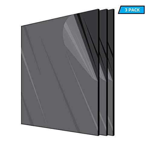 Image of AdirOffice Acrylic Plexiglass Sheet 12''x12'' 1 /8th Thick - Durable, Water Resistant & Weatherproof - Multipurpose & Ideal for Countless Uses - 3 Pack, Black