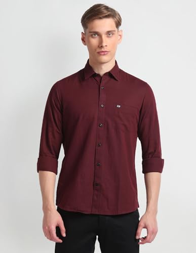 Image of Arrow Solid Slim Fit Mens Casual Shirts - 100% Cotton, Breathable & Comfortable, Full Sleeves Shirt for Men