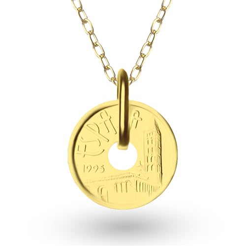 Image of HOBBY OF KINGS Spanish Coin Necklace for Women | Medallion Pendant Jewelry | 24K Gold Plated 5 Pesetas | Castile and Leon | 1995