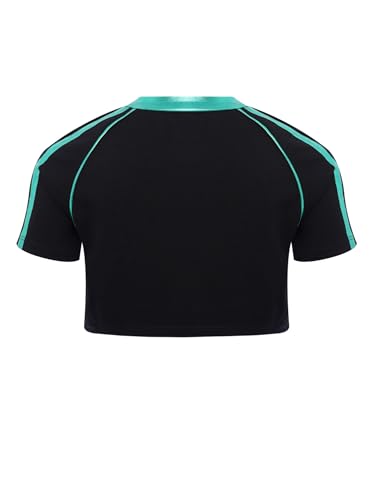 Kids Girls Letter Print Crop Top Color Block Short Sleeve T-Shirt Athletic Sports Activewear2