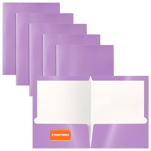 Image of Better Office Products 2 Pocket Glossy Laminated Lavender Paper Folders, Box of 25, Letter Size, Lavender Light Purple Paper Portfolios, 25 Pack