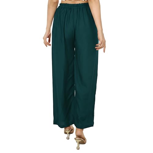 Image of Women's Rayon Palazzo Pants | Solid Color Wide Leg Trousers in 18 Shades | Elastic Waist Casual Bottoms XS-7XL | Comfortable