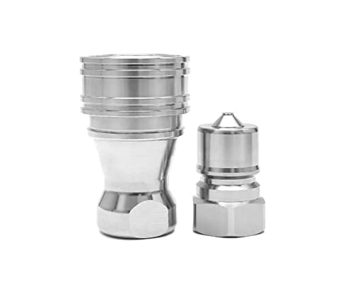 Image of 3 /8 inch NPT Thread Hydraulic Quick Connect Coupler Set | ISO 7241-B Poppet Valve | Stainless Steel Coupling with Dust Caps | Heavy-Duty Skid Steer, Tractor, Industrial Equipment | Model TL207