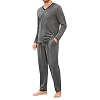 Marvmys Ensemble Pyjama Hommes à Manches Longues Set Pyjamas Homme Long Col V Vêtements De Nuit Longues avec Poches S-4XL