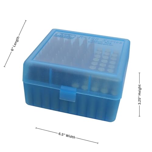 MTM Case-Gard RM-100-24 Rifle Ammo Box 100 Round 220 Swift 243 308 Win 6.5 Creedmoor 6.8x51, USA Made, Clear Blue