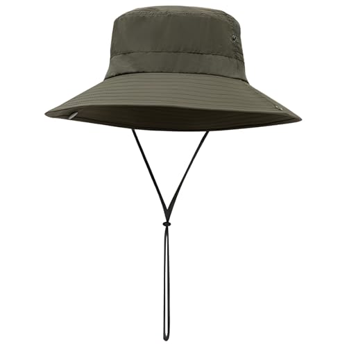 Men's Sun Protection Hat, Wide Brim with Adjustable Strap, UPF 50+ Waterproof Nylon, Laser-Cut Ventilated Design for Outdoor Sports