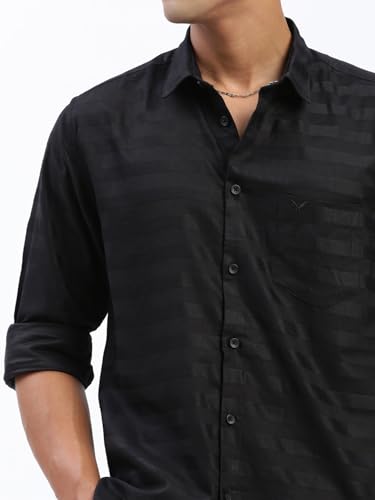 Image of SHOWOFFFF Men Solid Casual Shirt | Spread Collar Full Sleeves Cotton Shirt for Mens | Slim Fit Regular Length Shirt for Men's