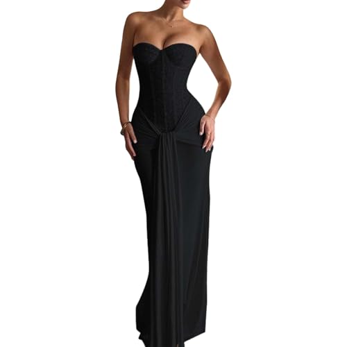 Abendkleider Elegant Für Hochzeit Curvy Cocktailkleid Lang Bandeau Hochzeitskleid Damen Maxi Korsett Kleid Hochzeitsgast Festliche Kleider Wickel...